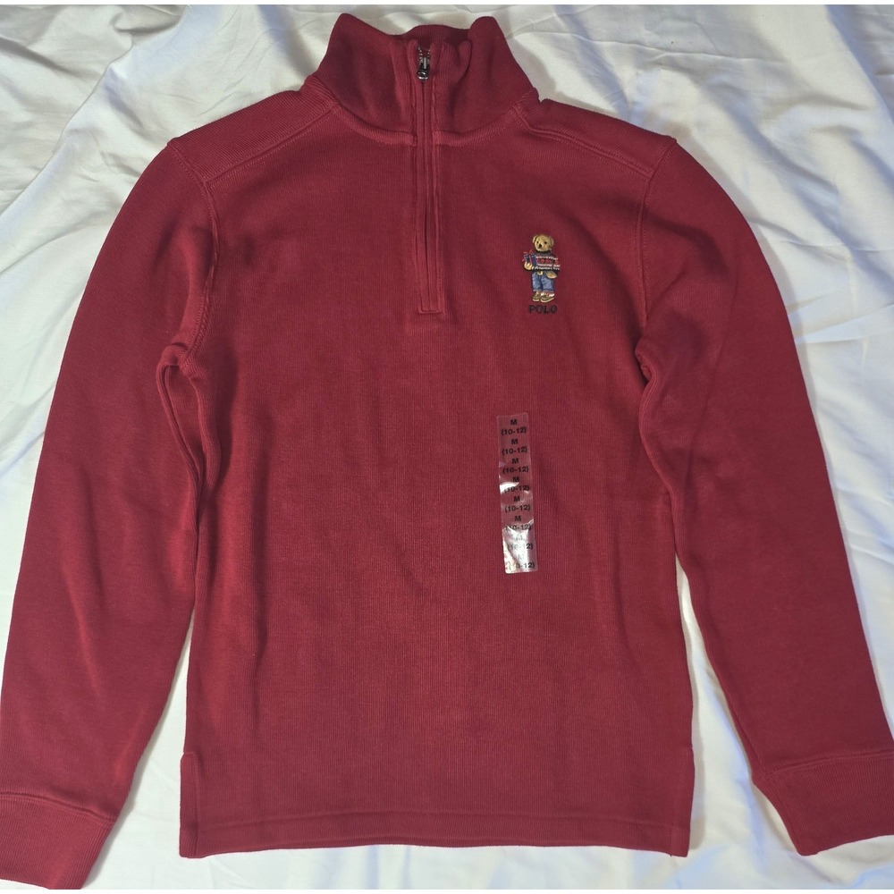 Polo Ralph Lauren Christmas Polo Bear Full Zip Sweater Jacket Youth Medium 10-12